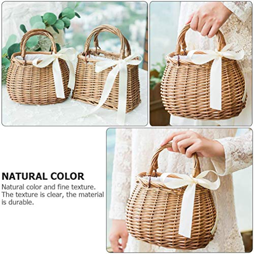 Lioobo Handmade Oval Basket Rattan Woven Basket Organizer Handheld Storage Bin Flower Basket Oval Handheld Storage Basket #TOP4
