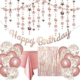 Rose Gold Birthday Party Decoration - Happy Birthday Banner, Glitter Circle Dot Garland Streamer,...