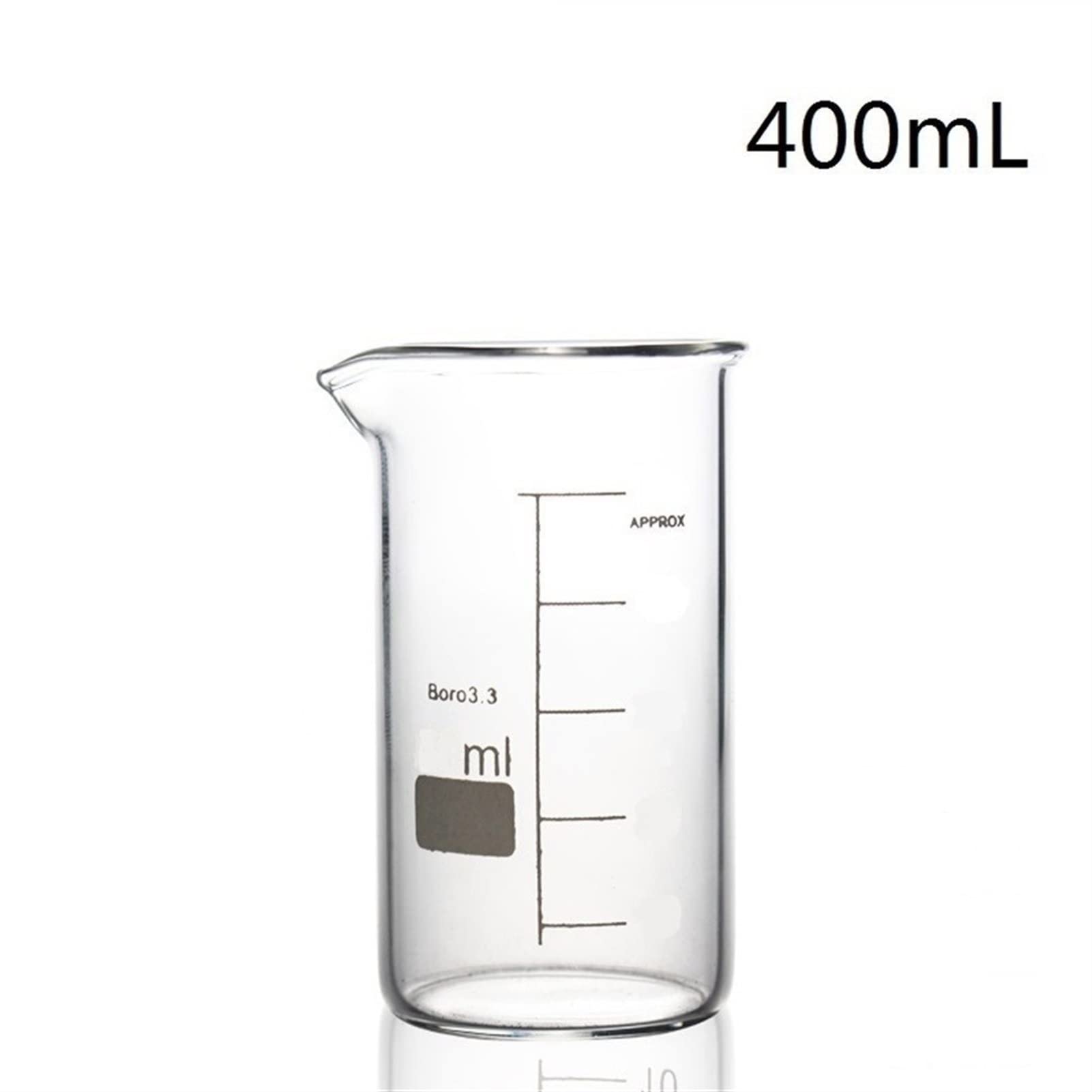 400 ml szklany kubek z przezroczystą gradacją wysoki kształt borokrzemian szkło 3.3 żaroodporne pogrubione szkło laboratoryjne kubek pomiarowy - opakowanie 5 szt. (rozmiar: 400 ml