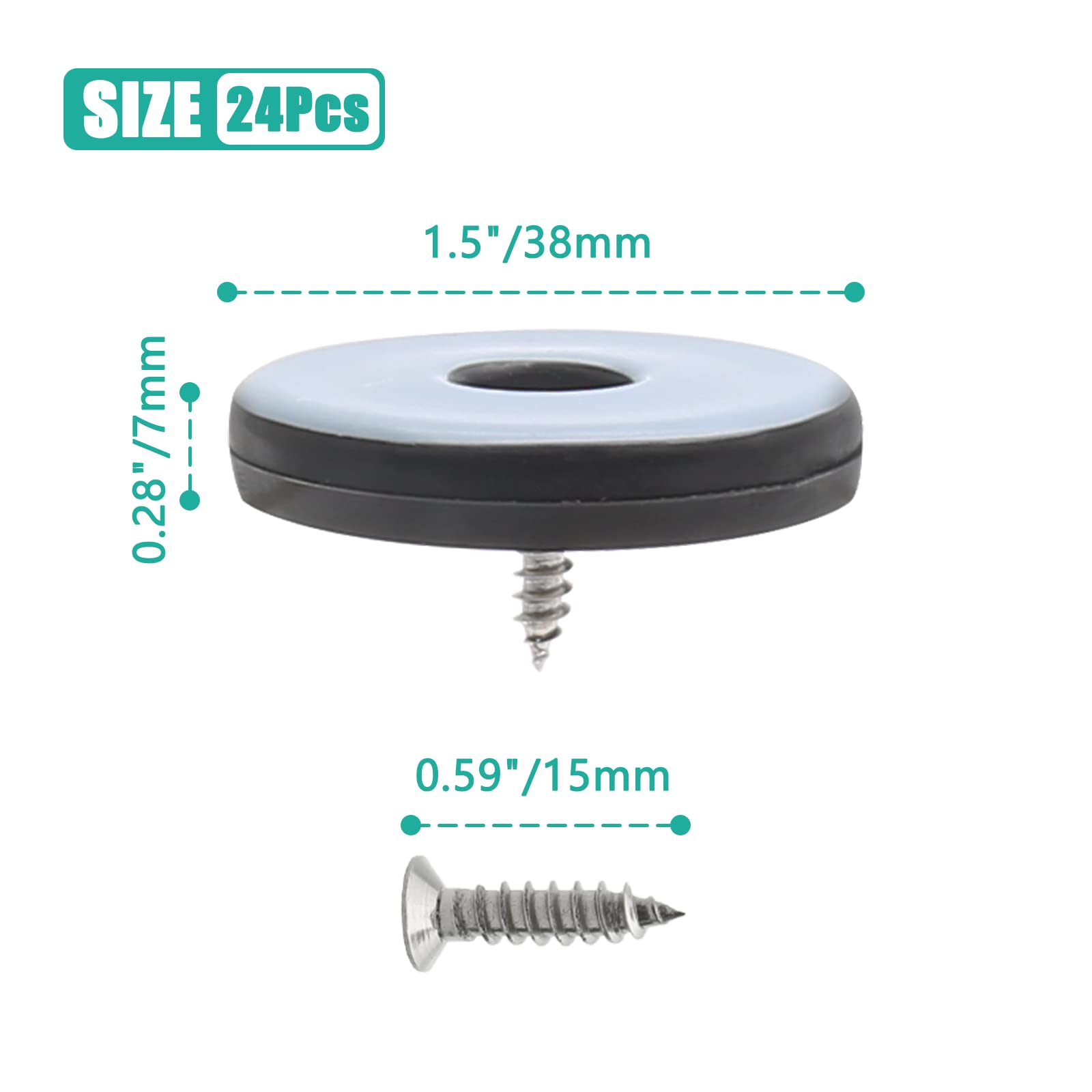 24 Pcs Teflon Furniture Sliders 1-1 2 Inch Round Chair Sliders Screw on Furniture Glides for Hardwood Carpeted — view 4