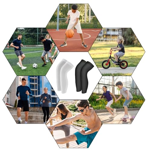 Luwint 2 Pairs Leg Sleeves, UV Sun Protection Cover Sports Accessories for Kids and Adults, Black and White4
