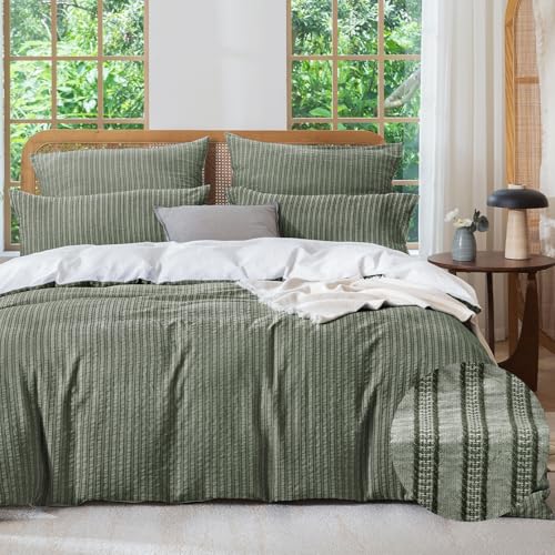 SOULFUL Bettwäsche 135x200 Baumwolle 4teilig Jacquard Oeko-TEX Oliv Grün – Ansicht 1