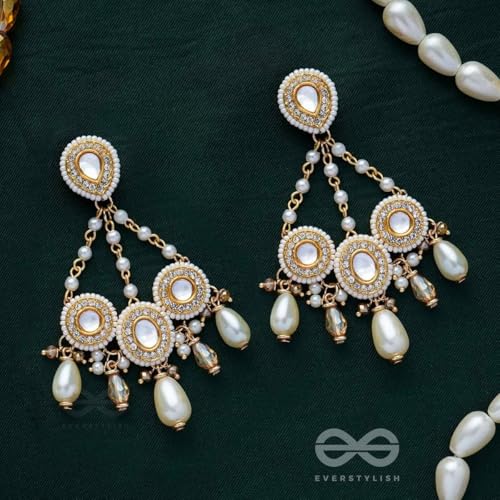 Image of SANJOYA by EVERSTYLISH Kundan Earrings for Women | Golden Polki & Pearl Drop Dangler Earrings | Ethnic Jewelry for Weddings, Festivals & Special Occasions