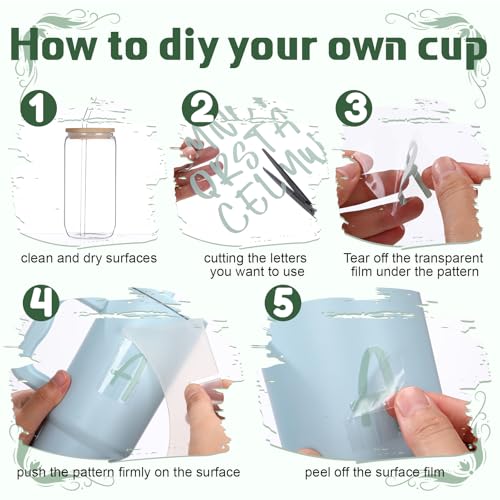 Image of 6 Sheets UV Dtf Cup Wrap Name Stickers for Water Bottles Waterproof Vinyl Decals Personalized Custom Lettering Gift Stickers for Cups Love 14-40oz Tumbler Mugs DIY Craft (Sage Green)