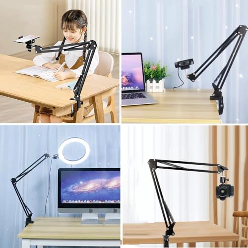 Image of MountPro K10 Overhead Video Stand for Phone with Adjustable Lazy Arm, 360 Rotating Metal Desk Clamp Stand for Video Recording, Streaming, Cooking, Craft, Art, Desk & Content Creation (Black)