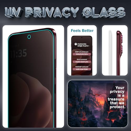 Image of ArmourPro UV Privacy Tempered Glass Screen Protector for Motorola Edge 70 Pro Plus (6.78 Inch, Pack of 2) Full Edge to Edge Coverage | Anti-Spy /Anti-Peeping, 9H Hardness, Protection
