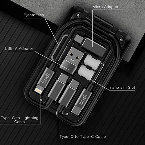 BUDI MFi Certified USB Type C Cable and 3 Types USB Adapter Combination Set USB Adapter Kit Cable Convertor Storage Box for Traveling Phone Pad Charging PC Computer Data Transfer