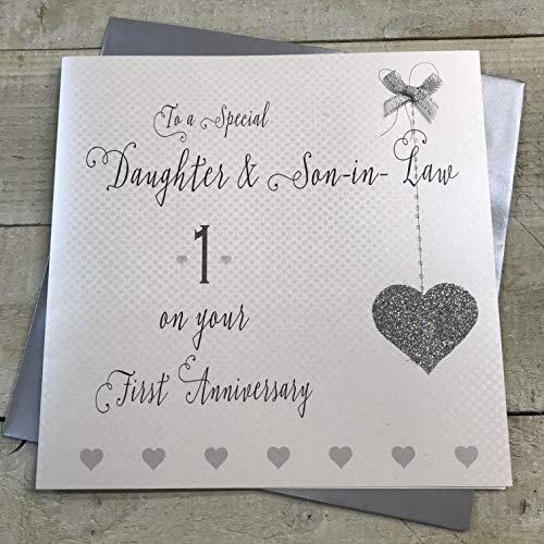 white cotton cards XLLa1DS Large"to a Special Daughter & Son-in-Law 1 on Your First Anniversary" Handmade Card