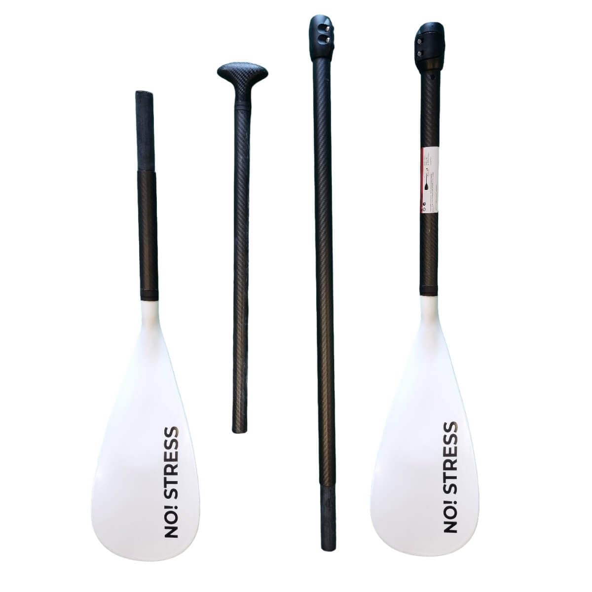No Stress Carbon Hybrid SUP und Kajakpaddel 4-teilig I Verstellbares, leichtes Paddel, Carbonschaft I Länge Kajak 230 cm/SUP 172-213 cm I Perfekt für Anfänger und Fortgeschrittene