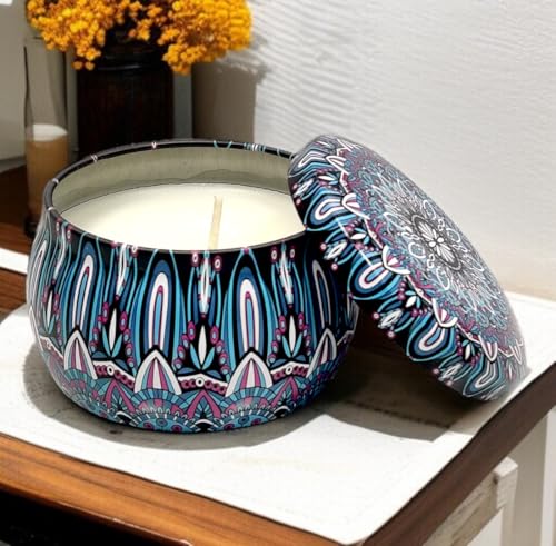Image of Mandala Candle | Handcrafted Scented Wax Jar with Intricate Mandala Design | Spiritual Home Decor & Gift (Mystic Radiance Mandala)