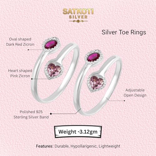 Image of SATKOTI 925 Silver Toe Rings for Women | Adjustable Pure Metal Bichiya with AAA Quality CZ Stone| BIS Hallmarked Jewelry with Authenticity Certificate | Pair of 2 Metti