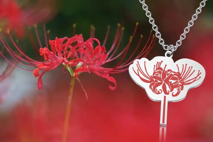Image of WUSUANED Red Spider Lily Necklace Herb Flowering Jewelry Lilys Flower Gift Plant Lover Gift