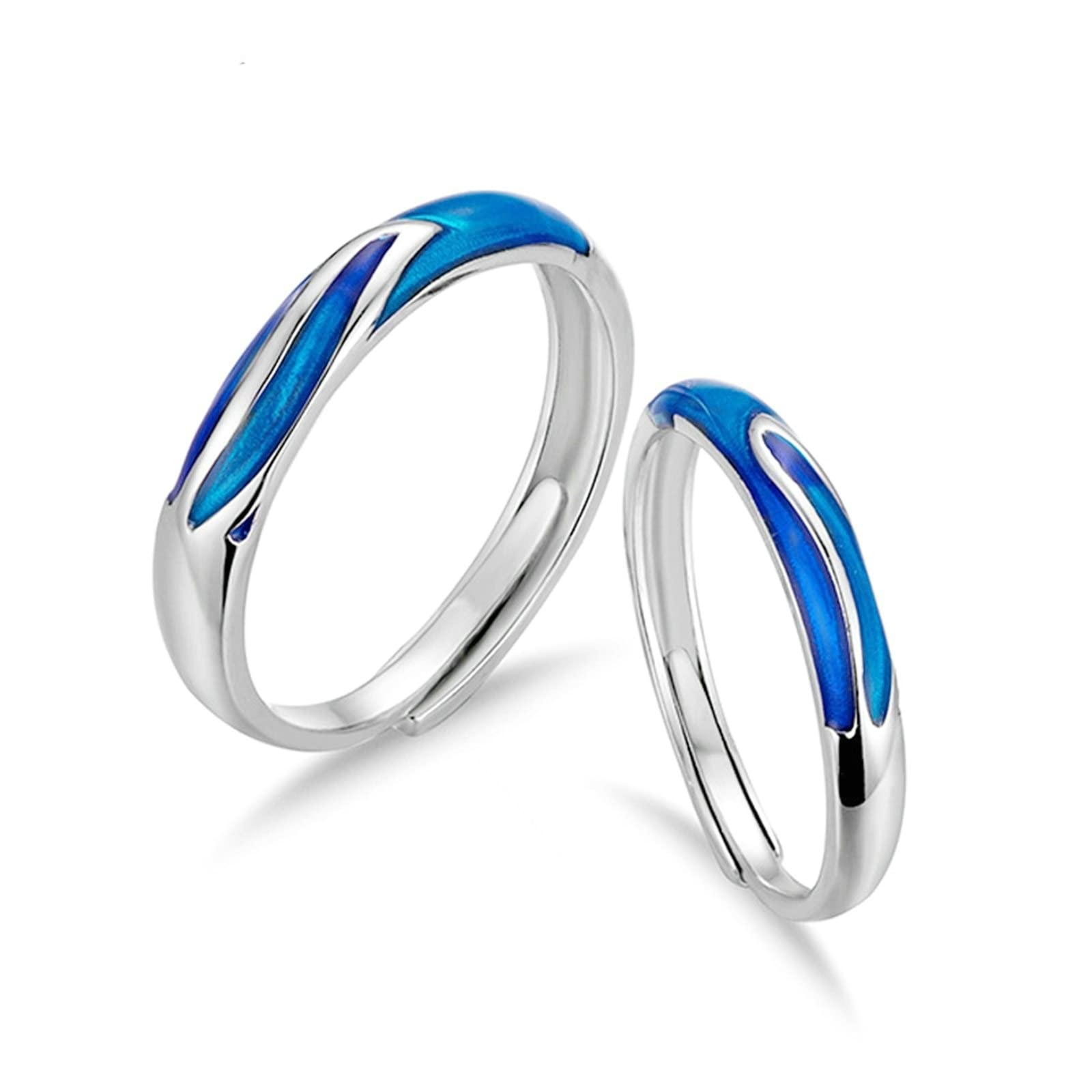 Set di anelli di fidanzamento regolabile, fede nuziale in argento 925 con anello regolabile in argento blu smaltato blu, Adjustable, Metallo Argento sterling, Nessuna pietra preziosa