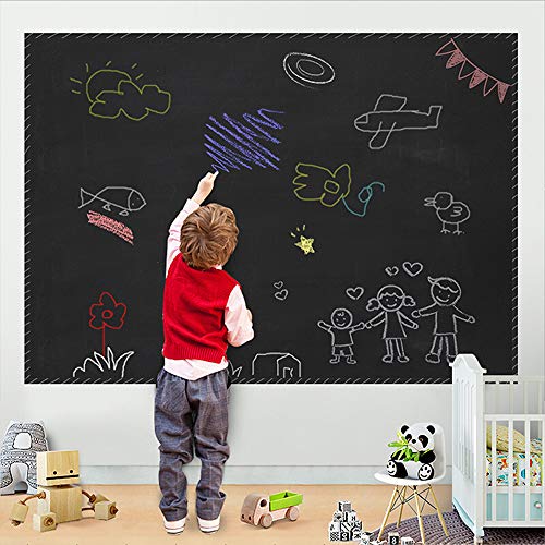 Image of Wishave Removable Chalkboard Contact Paper Roll With 5 Colorful Chalks, Self-Adhesive Blackboard Sticker Wallpaper Decal For Home, School, Office,Black 78.7 inch X 17.5 inch - Polyvinyl Chloride