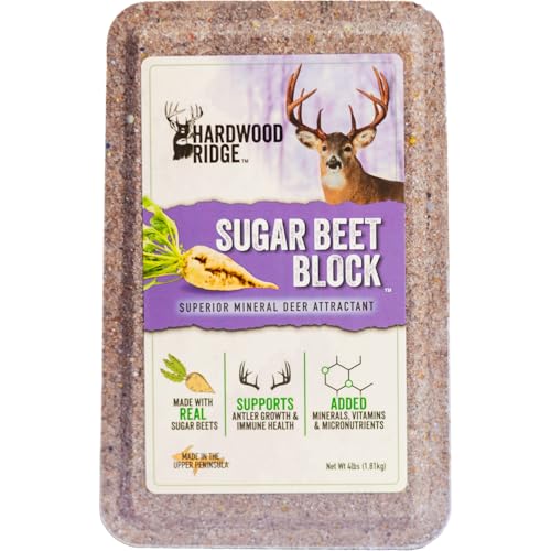 Hardwood Ridge Deer Salt Lick Block, Made with Real Sugar Beets â€“ Wildlife Long-Lasting Attractant â€“ Natural Feed with Essential Minerals for Antler Growth & Herd Health â€“ 4 lb