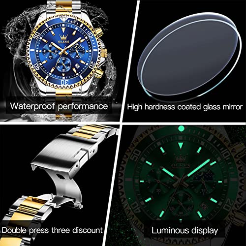 OLEVS Men Watch,Big Dial Watches for Men Stainless Steel Watch with Day Waterproof Analog Quartz Watches for Man Classic Business Wristwatch Luxury Luminous Round for Men Rotatable Bezel Watch4