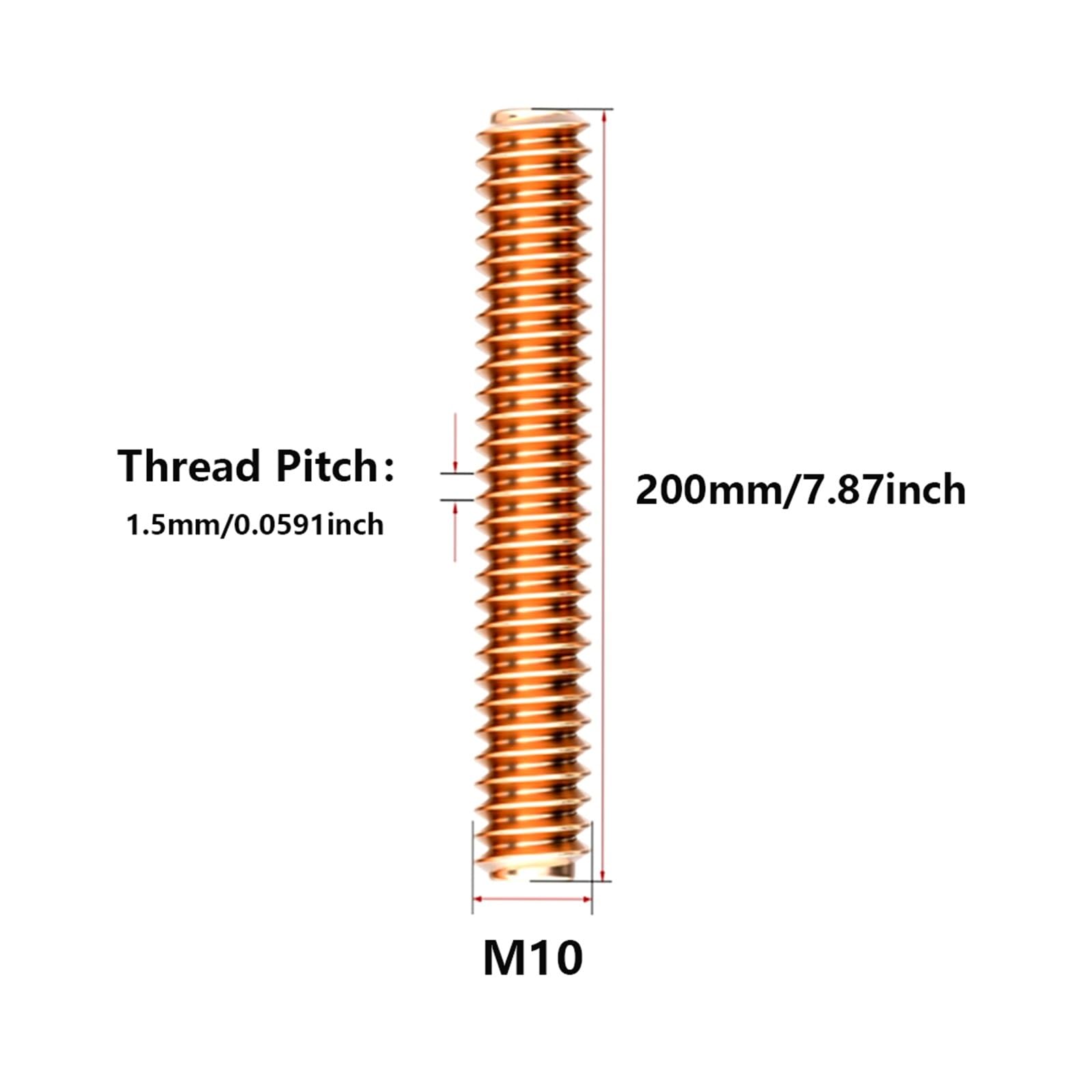 Varilla Roscada Perno de varilla roscada M5 M6 M8 M10 M12 Tornillos varillas rosca sin cabeza métricas Fullys(M10x200mm)