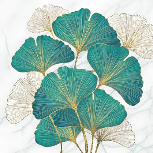 20 servilletas de flores, jardín y naturaleza, zafiro ginkgo y hojas doradas como decoración de mesa. Servilletas de papel con diseño. También para decoupage y decoupage y decoupage (33 x 33 cm)