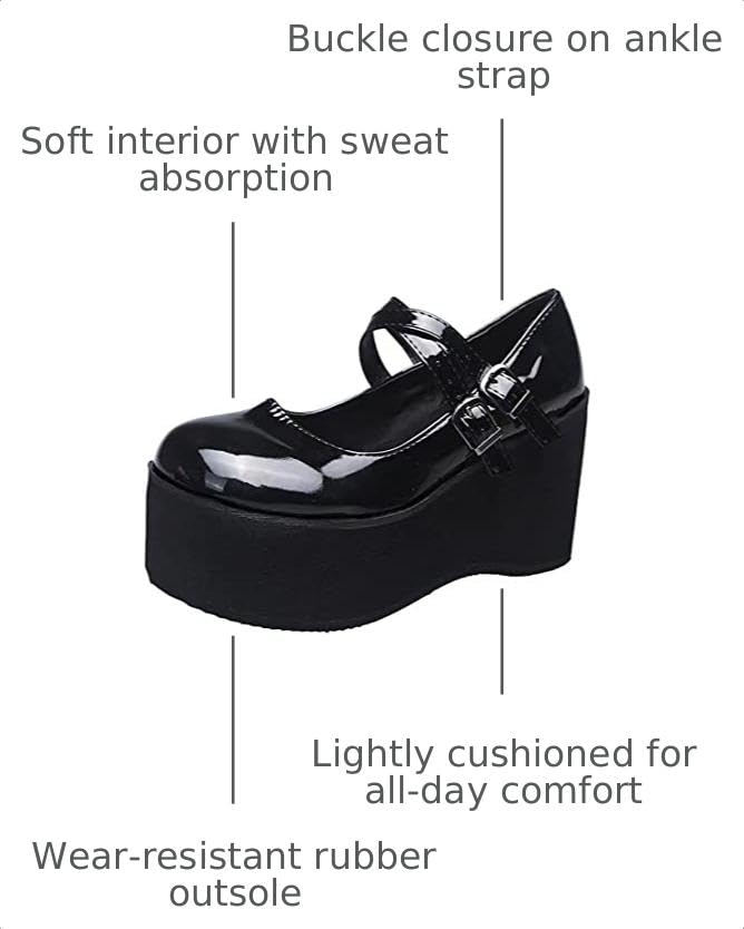 Image of Ulalaza Women Mary Jane Dress Pumps Lolita Shoes Cute Platform Gothic Double Ankle Strap Round Toe Chunky Heel Uniform Pumps Shoes Perfect for School Party Business Work Dance Date Night Club