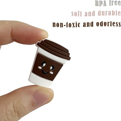 Miniatura 2 de 18 cuentas de taza de café de dibujos animados en forma de taza, cuentas espaciadoras planas sueltas para hacer llaveros, pulseras, collares,