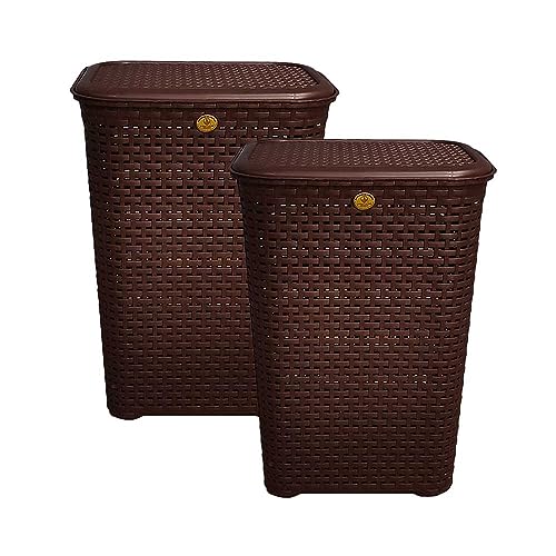 Listado de Cestos para Ropa Sucia de Plastico del mes. 41 Cesto para Ropa Sucia Tipo Rattan - 2 Piezas con Tapa Abatible y Agarraderas Laterales - Chocolate