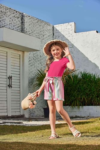 Image of Arshiner Toddler Girls 3 Piece Outfit Set Puff Sleeve Square Neck Top with Shorts and Matching Headband Summer Clothes 2T-8Y