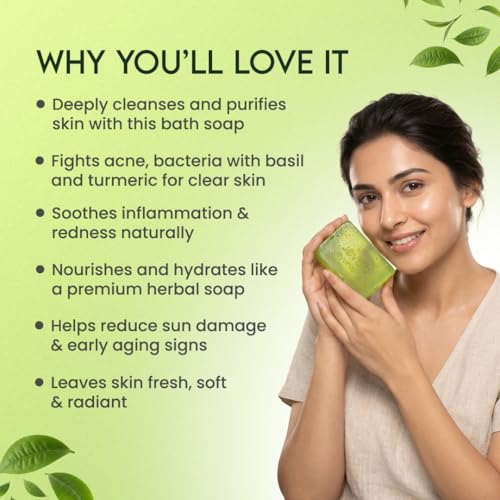 Image of Jovees Herbal Pimple & Anti-Bacterial Soap 400g - Basil & Turmeric Bar, Fights Pimples, Controls Oil, Deep Cleanse, Soothes Skin, Promotes Clear, Healthy & Natural Glowing Skin for Men & Women (Set of 4)
