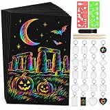 Scratch Art for Kids, Large A4 Rainbow Scratch Paper Set, 20 Craft Paper Sheets, 2 Stencils, 2 Bamboo Styluses, 1 Brush, Room for Creativity, Arts and Crafts for Kids, Plus 20 Blank DIY Charms
