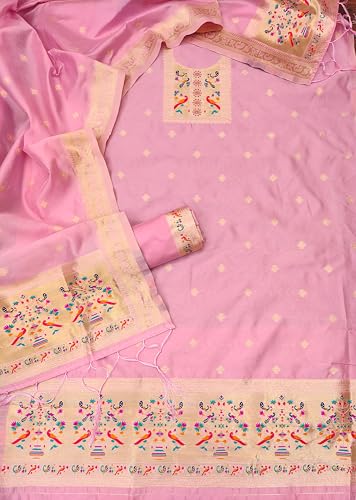 Image of DEVANGI Women's Banarasi Silk Unstitched Salwar Suit Dress Material With Dupatta