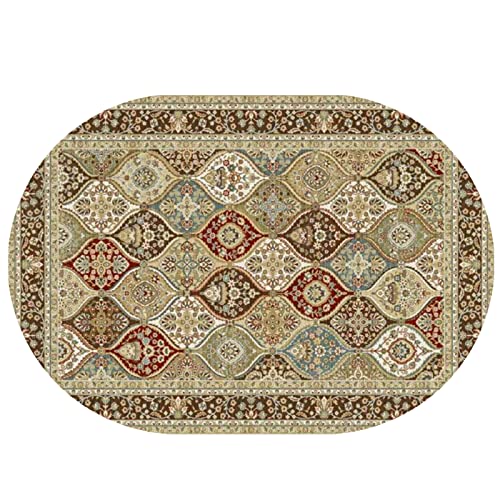 Rururug Teppich Oval Moderner Läufer Orientteppich Kurzflor Flur Schlafzimmer Küche Wohnzimmer rutschfest Waschbar, Vintage Puzzle Blumenmuster,Oval 80 x 150 cm