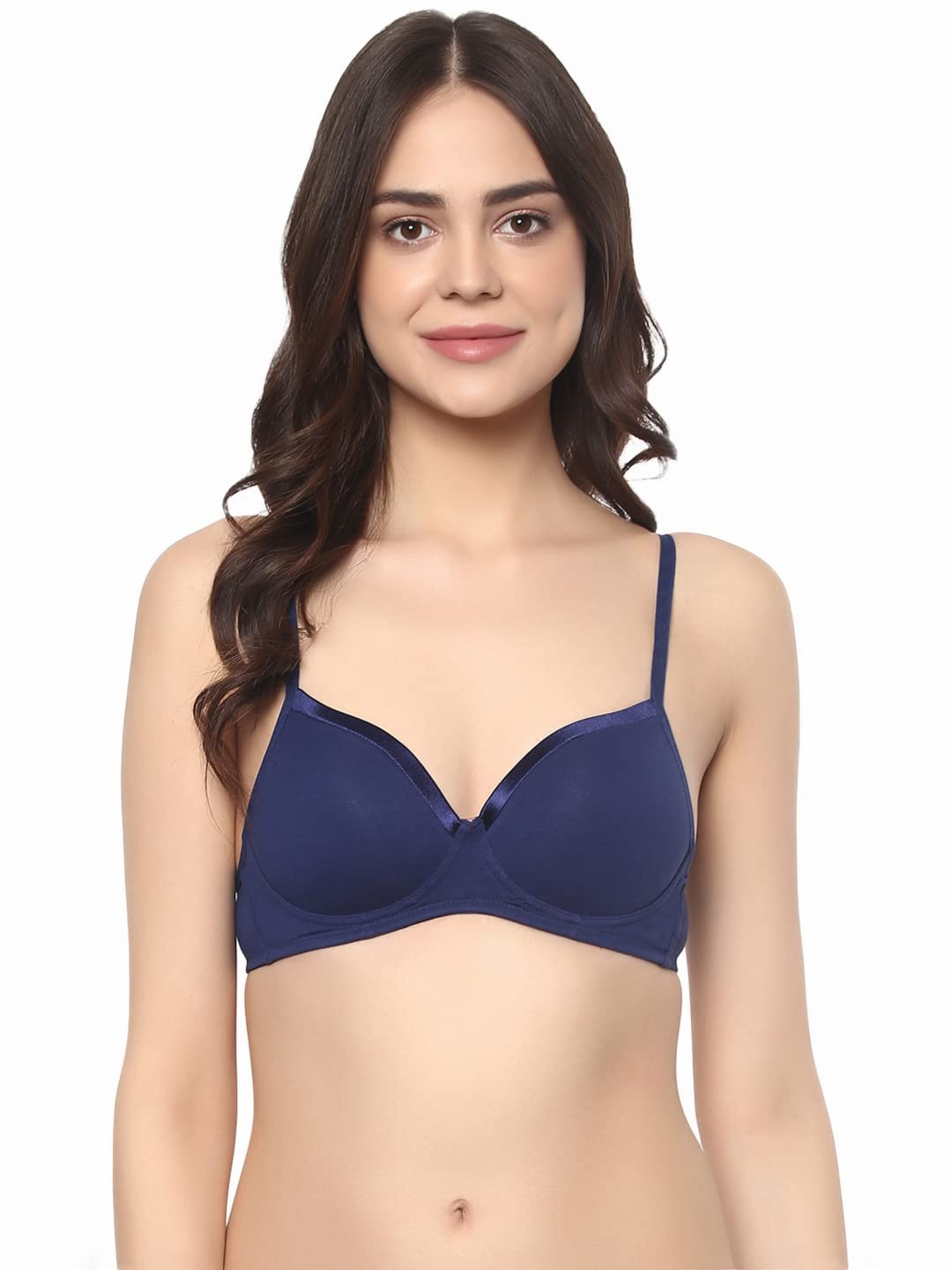 soie Women's Solid Semi/Medium Coverage Padded Non-Wired Satin Panelled T-Shirt Bra-picture-18