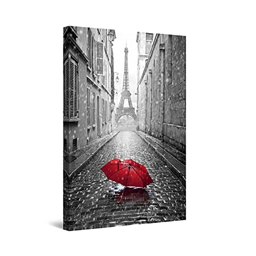 Startonight Cuadro sobre Lienzo en Blanco y Negro Paraguas Rojo en la Calle, Impresion en Calidad Fotografica Enmarcado y Listo para Colgar Diseño Moderno Decoración Formato Grande 80 x 120 CM