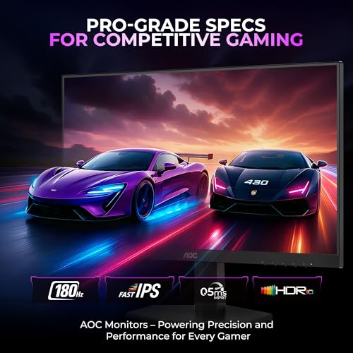 Image of AOC 27G42E Gaming Monitor 27 inch FHD Fast IPS Gaming Monitor, 180Hz Refresh Rate, 0.5ms Response Time, Adaptive Sync, HDR10, Flicker-Free, HDMI 2.0 and DisplayPort 1.4 Connectivity (Black)