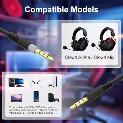 Cable de audio de 3,5 mm anti enredos para cascos HyperX Cloud Mix 2