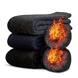 [Bafup] 靴下 メンズ ソックス 冬 厚手【零下防寒・激暖38℃恒温・ウール素材】 ウールソックス 360°蓄熱 極厚裏起毛 防寒 保温 消臭 耐久性 伸縮性 室内 アウトドア 登山 キャンプ 25-29㎝ (#01.ブラック+濃いグレー+ネイビー)