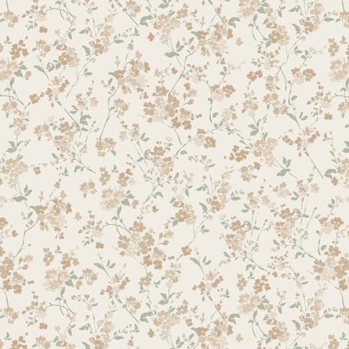 Fiula Peel and Stick Wallpaper for Nursery Brown Cherry Blossom Waterproof