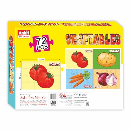 Image of Ankit Toys & Games Fix 'n' Learn Vegetables Jigsaw Puzzle for Kids | Educational and Learning Toy for Kids Age 3 and Above | Boost Memory Skills | 72 Pieces Vegetable Puzzles (Set of 4 Puzzles in Box)