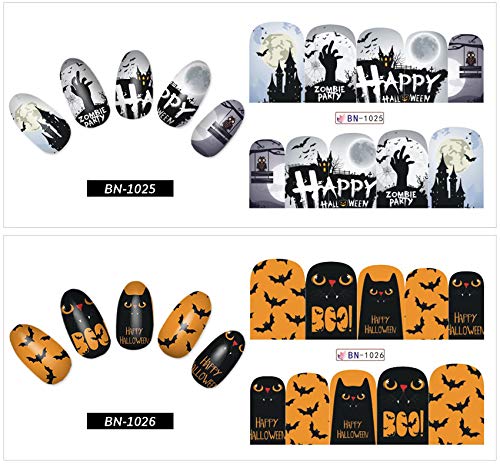 Alexnailart 12 Blätter Halloween Nagelaufkleber Nagel Tattoo Wasser transfer Abziehbilder Nail Art Zubehör Maniküre… – Bild 4