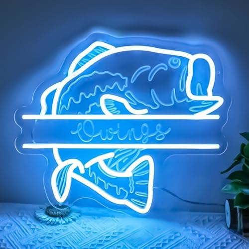 Image of Custom Fishing Neon Signs for Wall Fish Neon Light with Personalized Name Custom Fish LED Signs USB Powered Fisher Light Up Sign for Man Cave Bedroom Wall Decoration Gift for Fishing Enthusiast