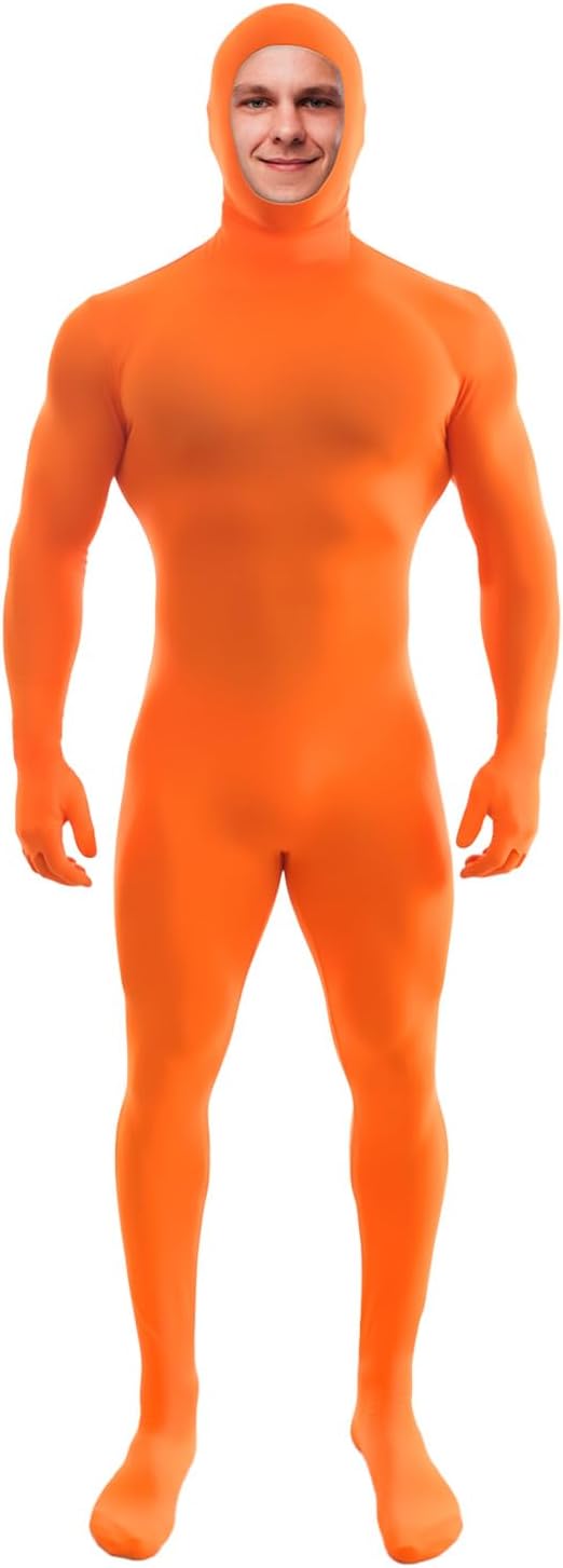 Orange Bodysuit for Men's & Women's - Open Face Stretchy Spandex Halloween Cosplay Full Body Suit Adult Zentai Costume - Image 4
