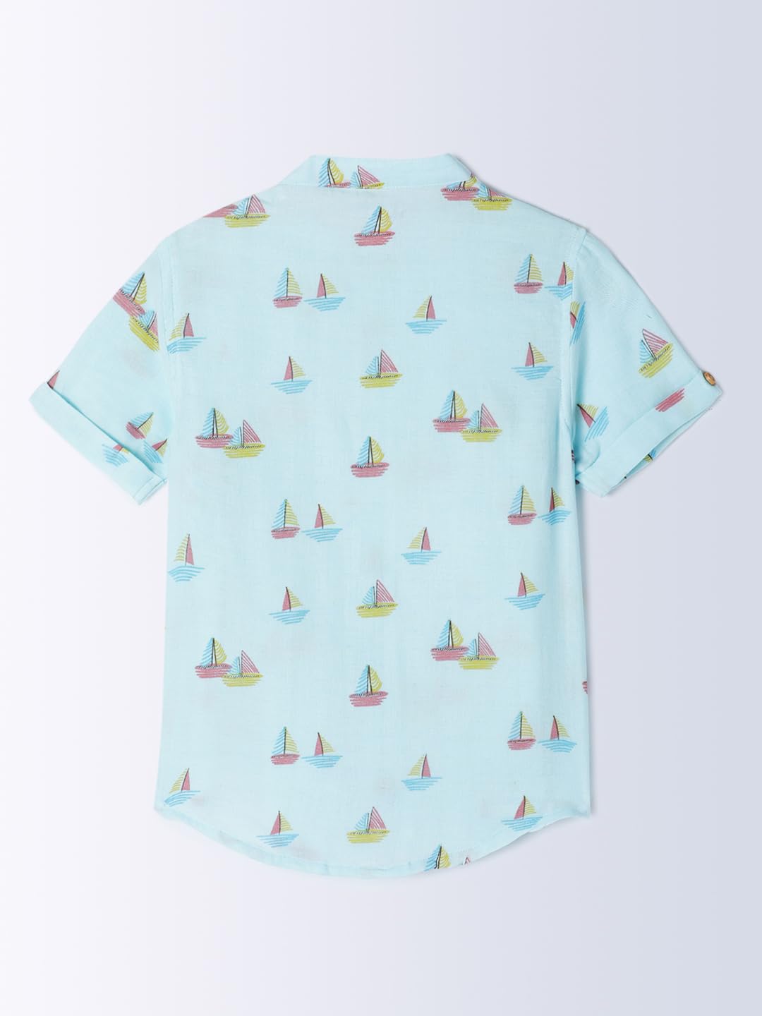 Milou Cotton Half Sleeve Boat Printed Mandarin Collar Shirt - Light Blue - Image 6 thumbnail