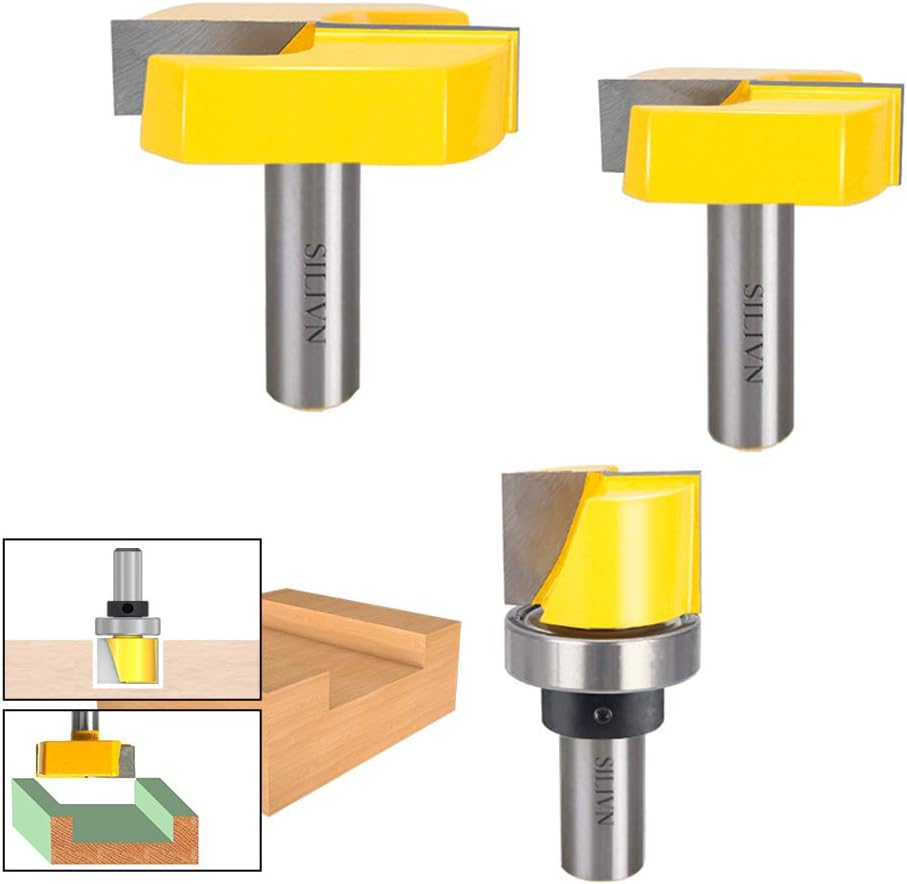 1/2 Inch Shank 2-1/4 Inch 1-3/4 Inch 1-1/4 Inch Diameter Bottom Cleaning Router Bit Woodworking Milling Cutter by SILIVN (3 Pack)