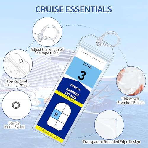 Image of SEAVILIA 20 Pack Cruise Luggage Tag Holder for Royal Caribbean & Celebrity, Cruise Essentials 2026 Waterproof PVC, Zip Seal Top, Narrow Size, Reusable & Durable Cruise Must Haves, Travel Essentials