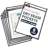 Essex Wares - 6 Pack, Black, Dry Erase Pocket Document Protectors, 10' Wide x 13.5' Tall - Dry Erase Clear Plastic Sleeves - Reusable & Easy Erase Plastic Invoice Holders, Water-Resistant & Durable