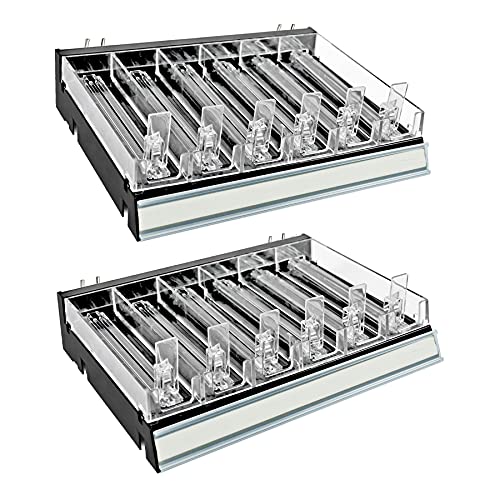 Azar Displays 225830-6COMP-BLK 6 Compartment Divider Bin Cosmetic Tray with Pushers - 6 Slots per Tray, 2-Pack, Black
