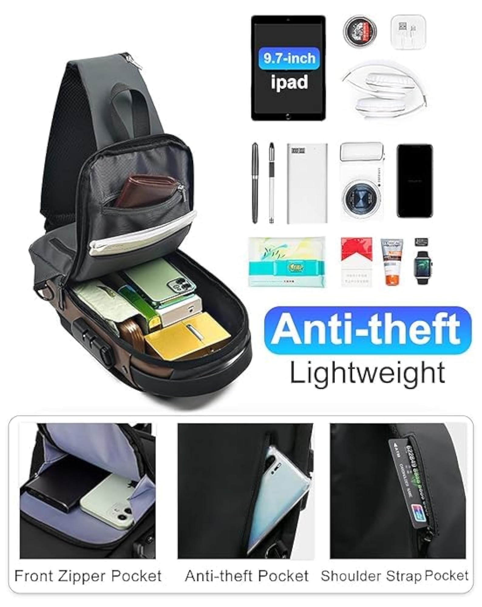 Anti Theft Sling Bag with USB Charging Port