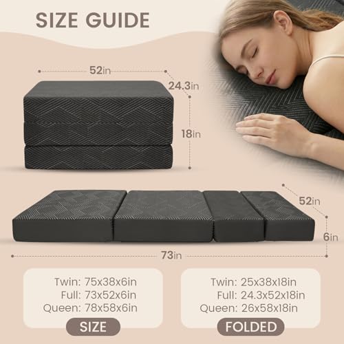Image of Folding Mattress,6 inch Full Size Foldable Mattress with a Collapsible and Washable Cover,Medium-Firm Suitable for RV Travel, Camping, Guest Bed,73 inchx52 inchx6 inch