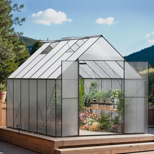 8X12 FT Greenhouses for Outdoors,Heavy Duty Polycarbonate Greenho...