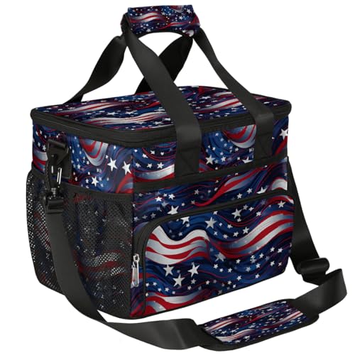 Mexpekil Bolsa térmica grande para el 4 de julio, Día de la Independencia Americana, 15 L, bolsa de almuerzo aislada a prueba de fugas suave para playa con correa para picnic, camping, viajes, pesca