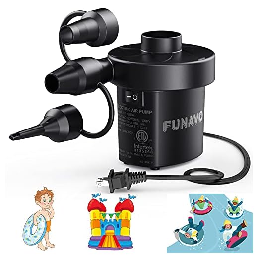 Electric Air Pump, FUNAVO Portable Air Pump With 3 Nozzles, 130 W Quick-fill electric pump, Inflate/Deflate Air Pumps for Inflatable Swimming Pools, Air Mattress, Boats, Swimming Ring (110 V AC 60 Hz)